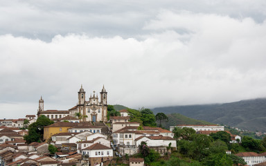 Cityscape of colonial city of Ouro Preto with Nossa Senhora do Carmo church