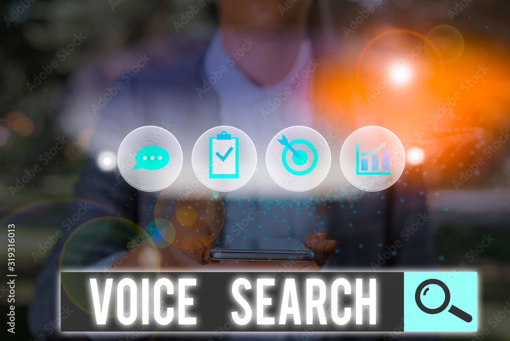 Aufkleber text sign showing voice search. business photo text allows the user to use a voice comanalysisd to s