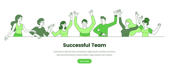 Successful team web banner vector template. Business company, corporate team building website landing page concept. Happy colleagues, office workers outline illustration with text space