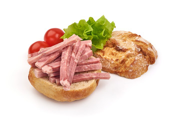 Chopped boiled ham sandwich, isolated on white background