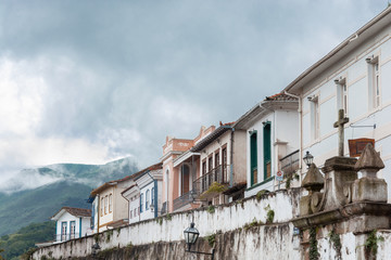 Colonial style houses next to Largo do Rosario, Ouro Preto. Brazil.