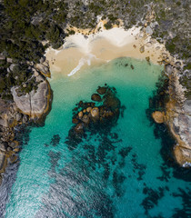 Overhead view of Waterfall Beach, a secluded beach next to the more famous Little Beach in Western...