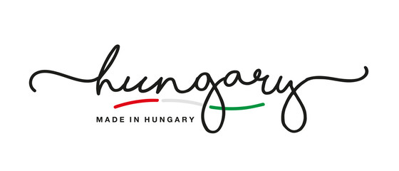 Made in Hungary handwritten calligraphic lettering logo sticker flag ribbon banner