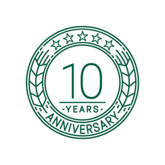 10 years anniversary celebration logo template. Line art vector and illustration.