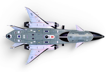 cool spaceship parked on white background bird eye view © DM7