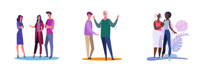 Set of relatives communicating and arguing. Flat vector illustrations of African women singing. Family, discussion, argue, singing concept for banner, website design or landing web page