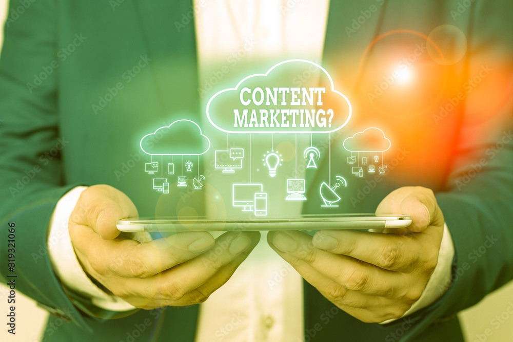 Aufkleber text sign showing content marketing question. business photo text involves creation and sharing of o