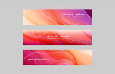 Abstract red color waves wide banners template set