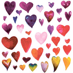 Fototapeta premium Set of colored watercolor hearts. Design for Valentine's day