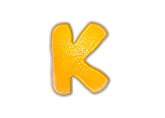 The English letter "K" is made up of oranges