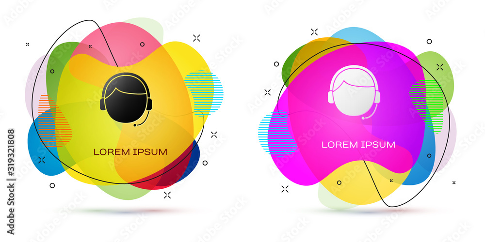 Poster color man with a headset icon isolated on white background. support operator in touch. concept for c