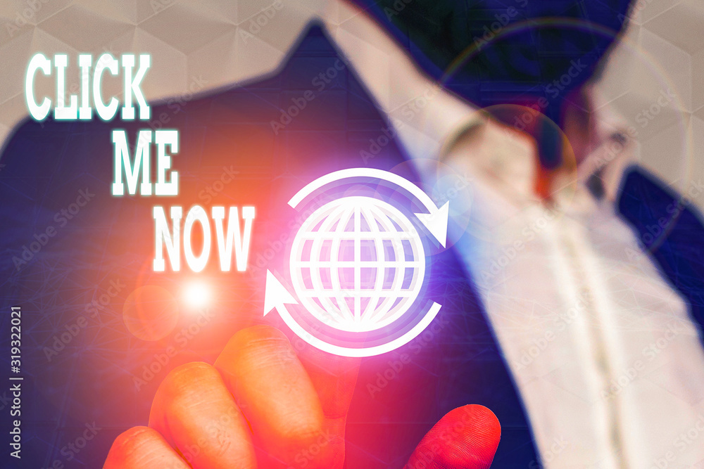 Poster conceptual hand writing showing click me now. concept meaning internet helping desk press the button
