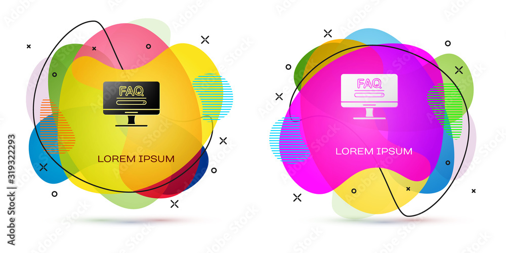 Poster color computer monitor with text faq information icon isolated on white background. frequently asked