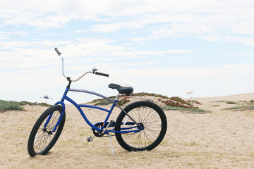 Fototapeta na wymiar Bicycle on Beach, Bike, Travel, Beach, Sand, Leisure, Biking