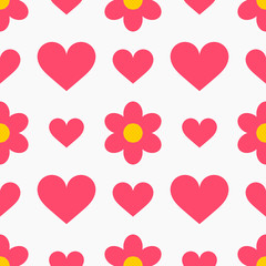 Hearts and flowers cute pink pattern.