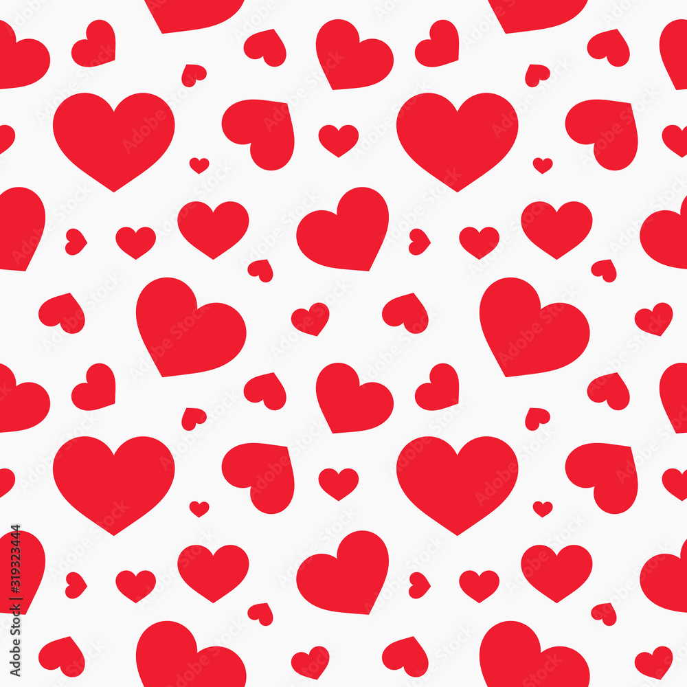 Wall mural Cute red hearts seamless texture pattern.