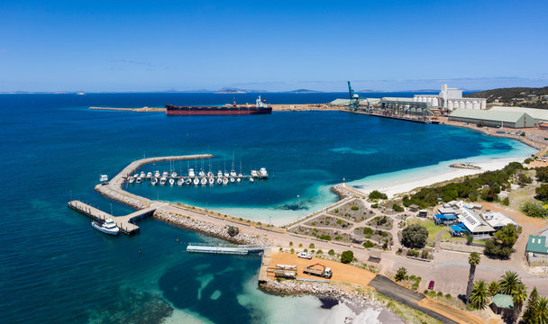 Aerial Panoramic View Of The Industrial Port Of Esperance In The Morning