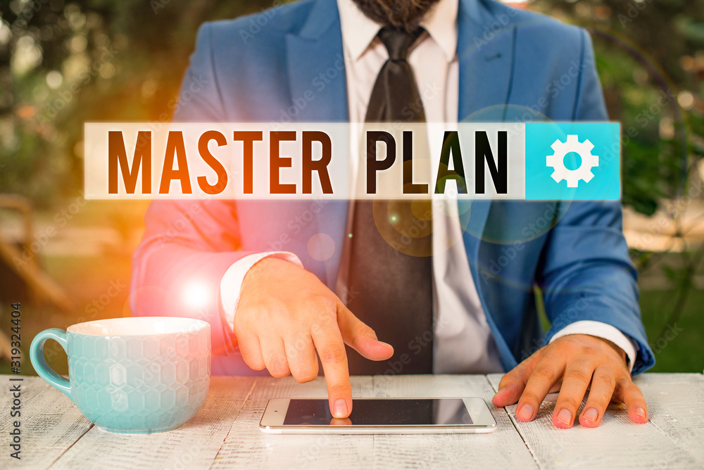 Poster word writing text master plan. business photo showcasing dynamic longterm planning document comprehe