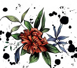 red flowers tender watercolor sketch