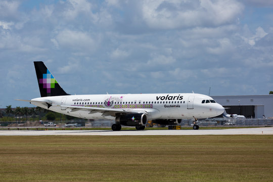 FORT LAUDERDALE, USA - JULY 29, 2016: Volaris Airbus A320 at the Fort Lauderdale/Hollywood International Airport. Volaris is a Mexican low-cost airline.