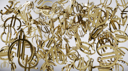 Golden Euro Symbols 3D Rendering