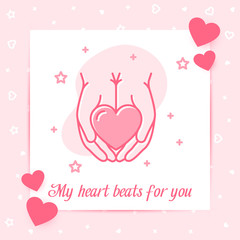 Heart in hand valentine card love text icon vector