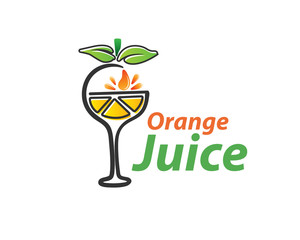 natural fruit orange juice at glass logo design inspiration