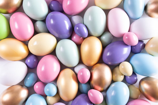 Happy easter! Closeup Colorful Easter eggs background.