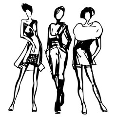 Silhouettes of beautiful, slender girls. Set of female silhouettes in different poses, isolated on white background.