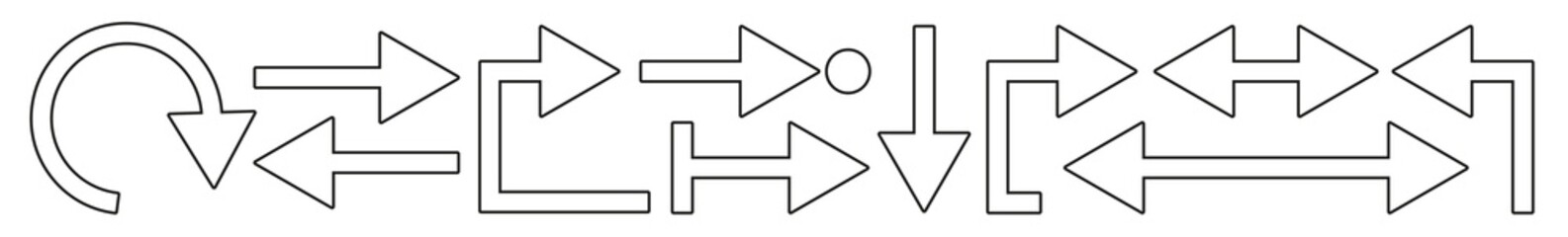 Fototapeta na wymiar Arrow Icon Line Black | Arrows | Infographic Illustration | Direction Shape Symbol | Pointer Logo | Up Sign | Isolated | Variations