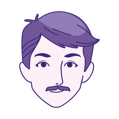 cartoon man with mustache icon, colorful design