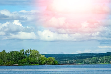 Fototapeta na wymiar beautiful nature near the river with sky background