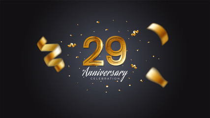 29th anniversary celebration Gold numbers with dotted halftone, shadow and sparkling confetti. modern elegant design with black background. for wedding party event decoration. Editable vector EPS 10