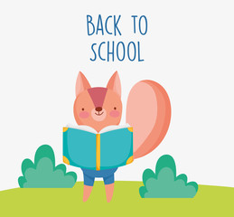 back to school education squirrel reading textbook
