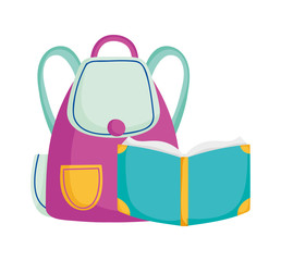 back to school education open book and backpack supply