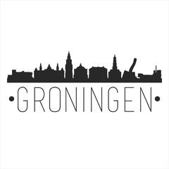 Groningen Netherlands. City Skyline. Silhouette City. Design Vector. Famous Monuments. - obrazy, fototapety, plakaty