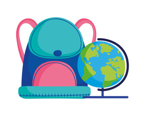 back to school education backpack and globe map geography