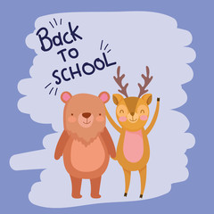 back to school education bear and deer cartoon