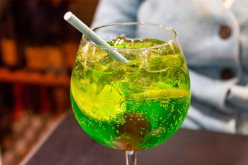 cocktail with lemon and mint