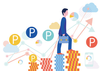 ポイントを獲得してステップアップするビジネスマン