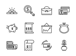 money business cash finance icon collection line design