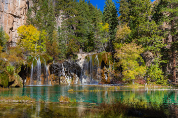 Hanging Lake in colorado on sunny winter morning