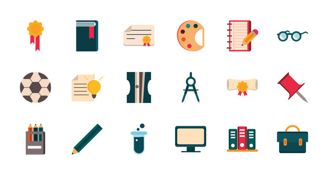 set of supply stationery education school icon design