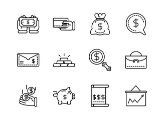 money business cash finance icon collection line design