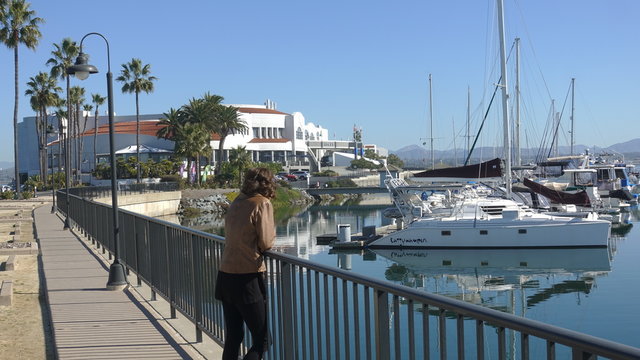 Coronado, CA / USA - January 28, 2020: Person Looking At The Loews Coronado Bay Resort Across The Water