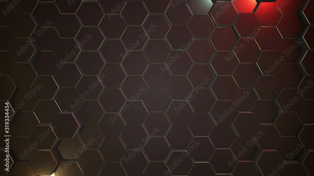 Poster 3d rendering. technology abstract clean technical geometric hexagons dark background random motion, 
