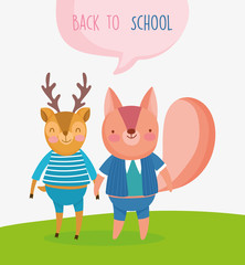 back to school education deer and squirrel students cartoon