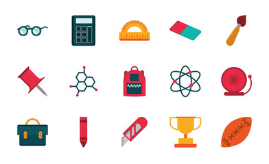 set of supply stationery education school icon design
