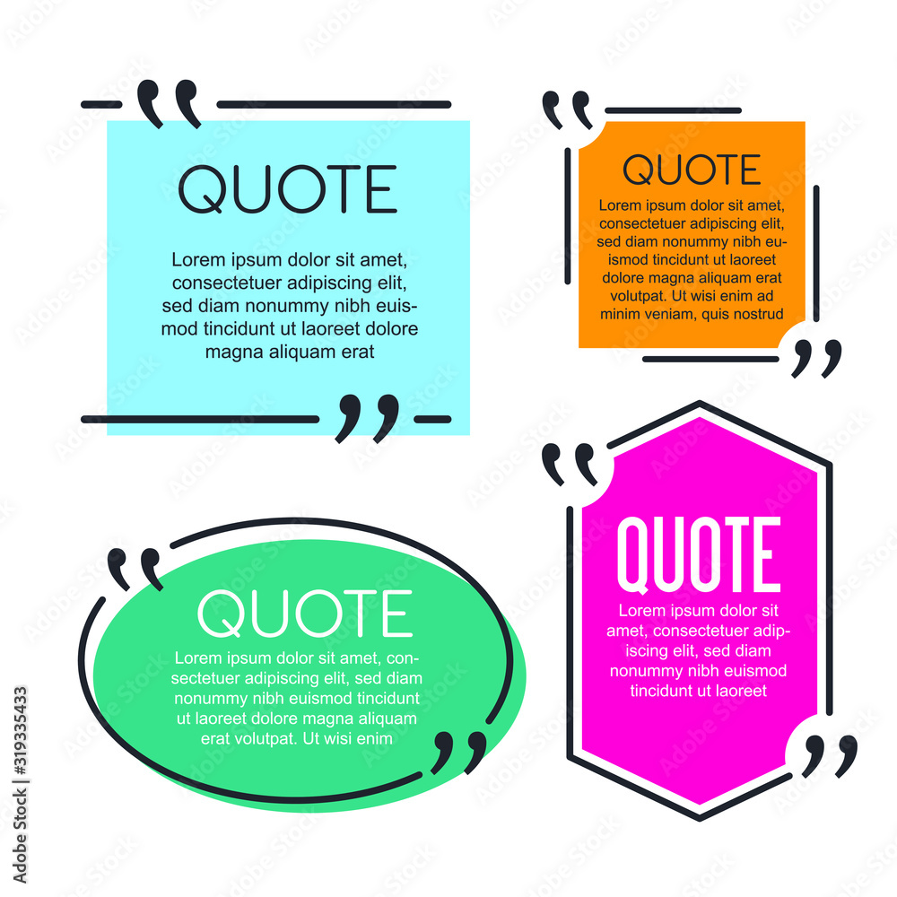 Fototapete colored quote speech bubble template. set different shape geometric texting boxes. quotes form and s