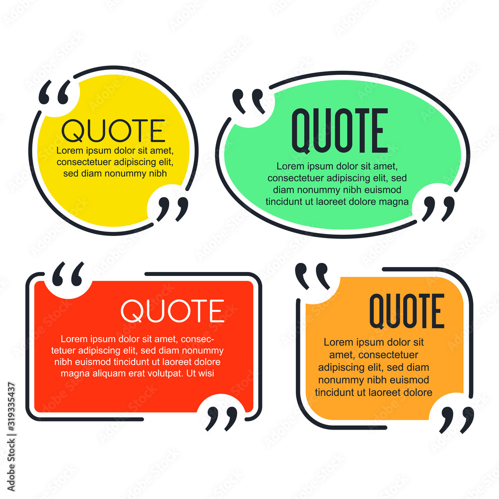 Poster colored quote speech bubble template. set different shape geometric texting boxes. quotes form and s